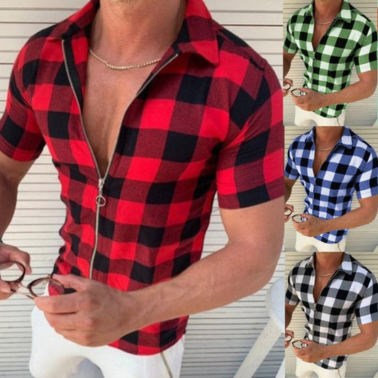 Plaid T Shirt Mens Zipper - My Classy Fashion Store