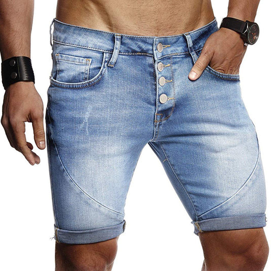 Men's Fashion Holes Blue Denim Shorts
