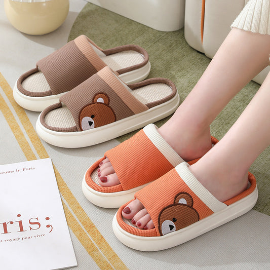 Cute Cartoon Bear Linen Slippers