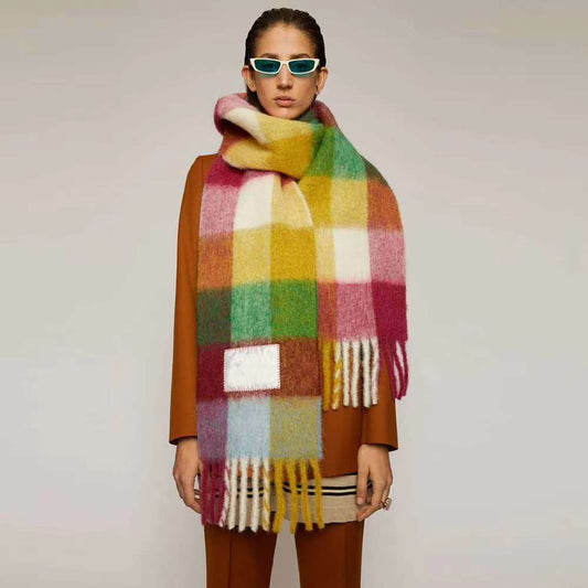 Plaid Mohair Scarf Colored Ladies